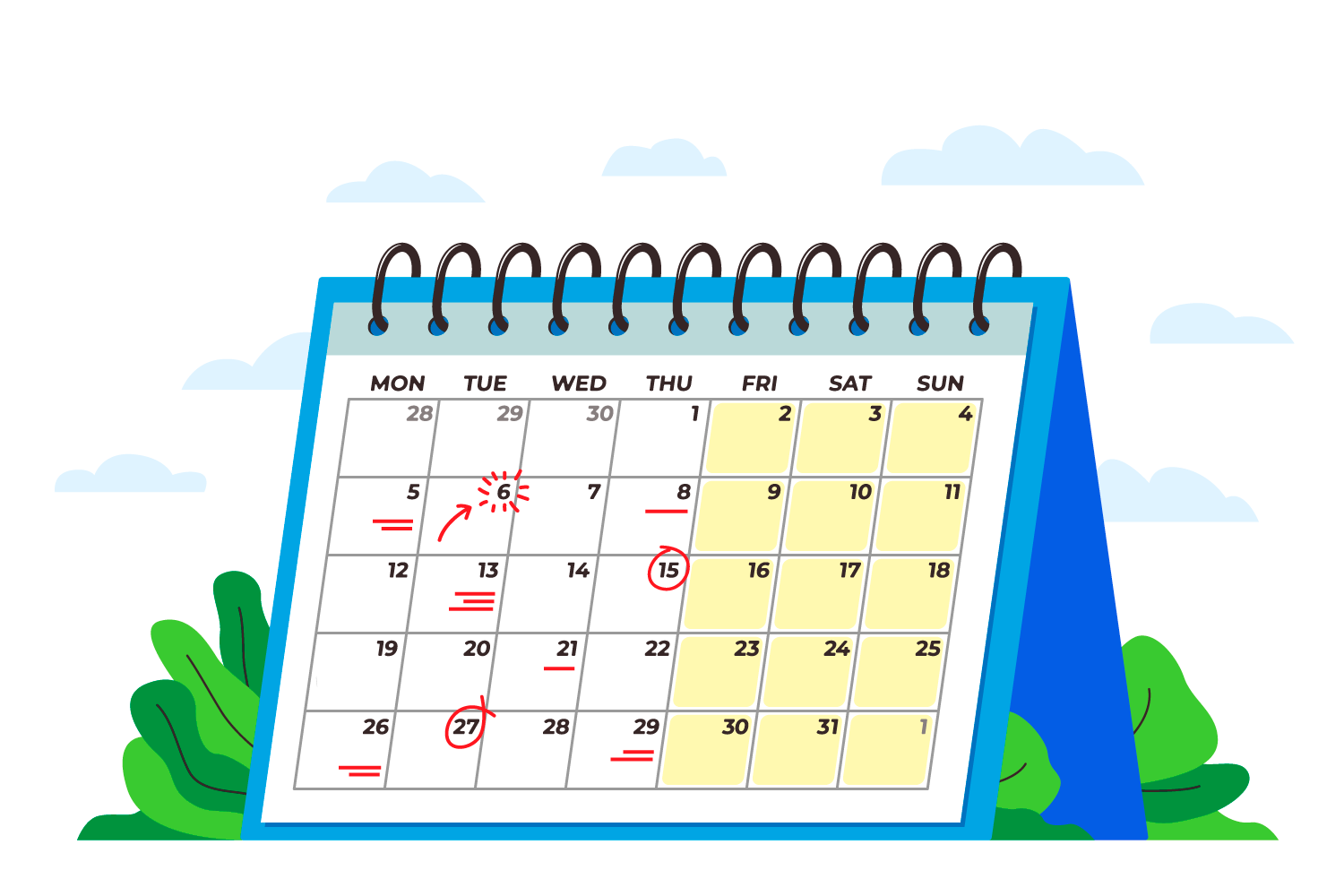 An illustration of a calendar showing a four-day work week
