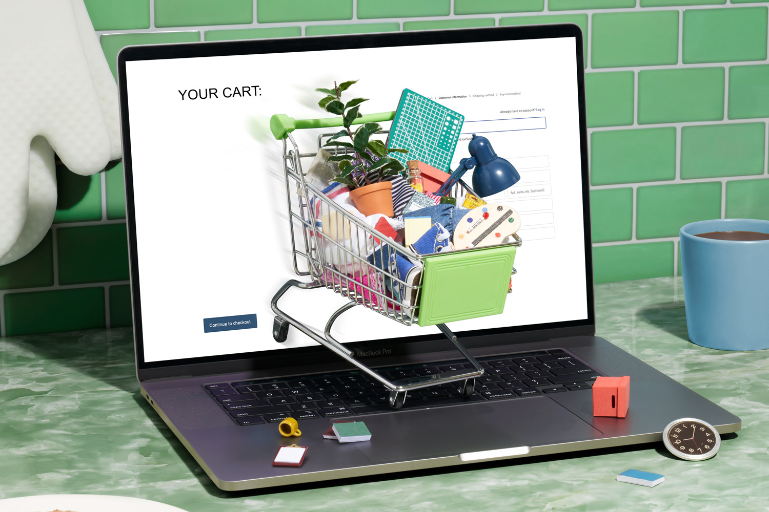 An image of a laptop screen with a shopping cart