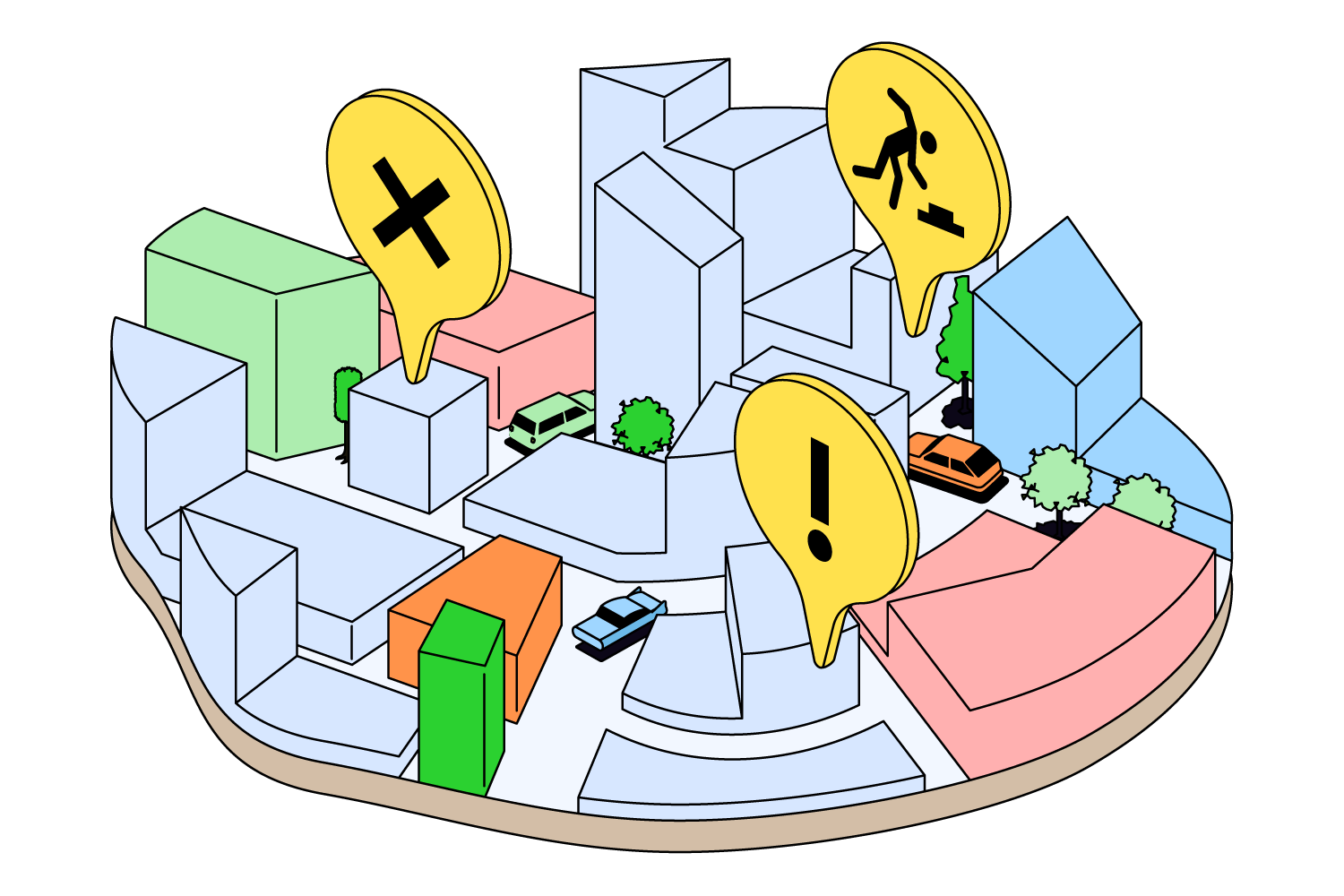 An illustration depicting urban infrastructure challenges