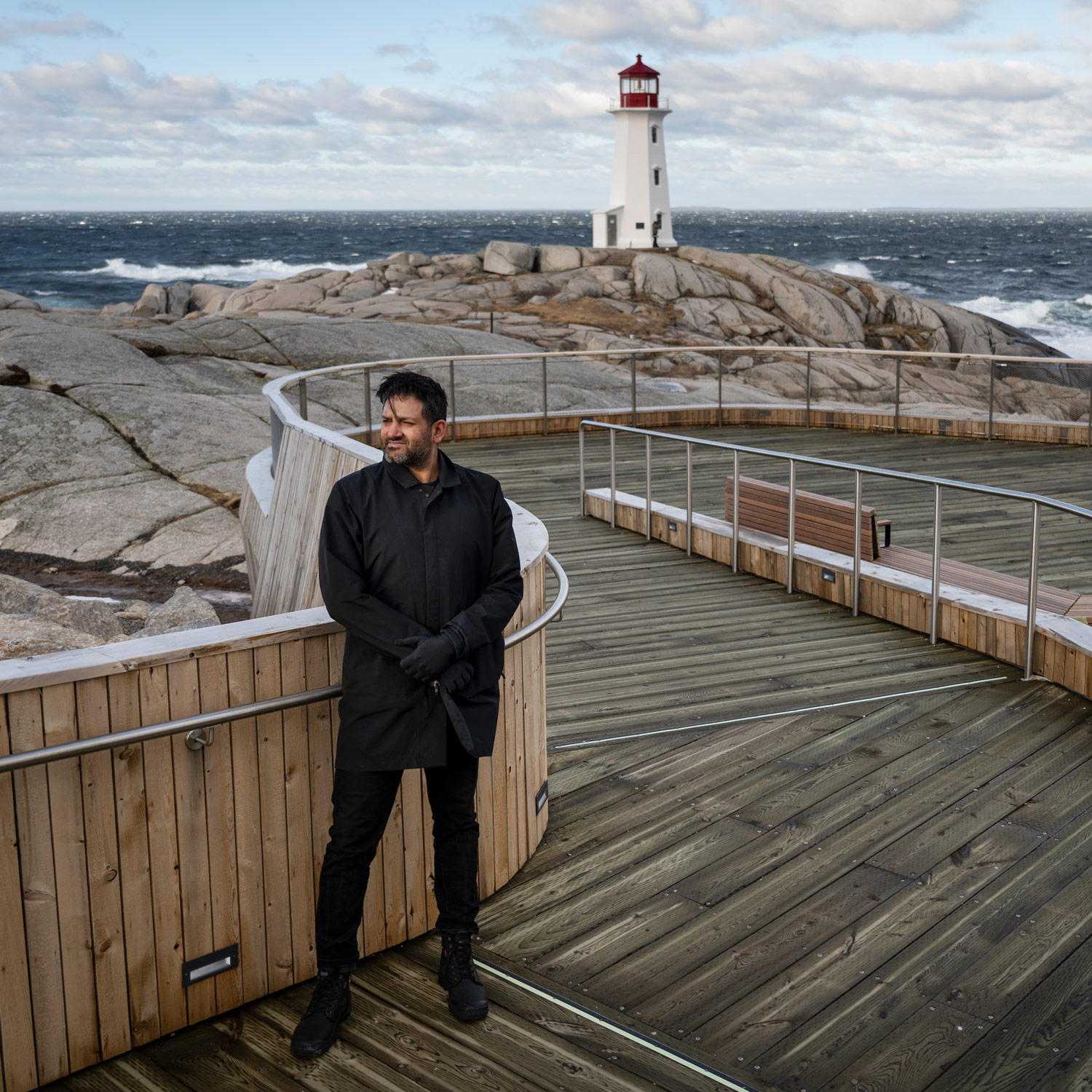 Omar Gandhi on the Peggy Cove deck