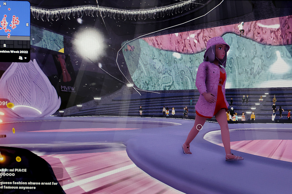 A rendering of a fashion show in the metaverse 