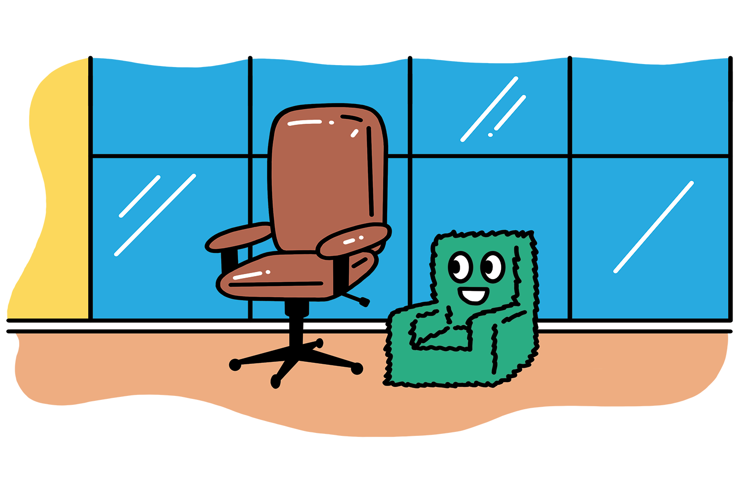 An illustration of an adults office chair next to a kid's chair