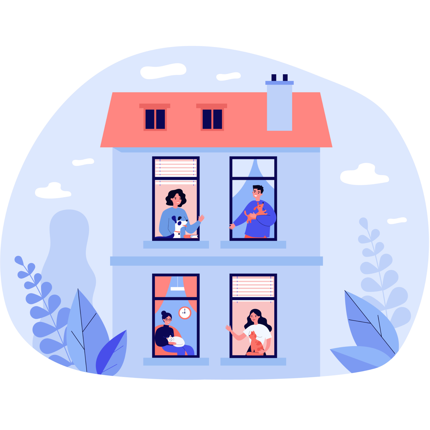 An illustration of people inside a home