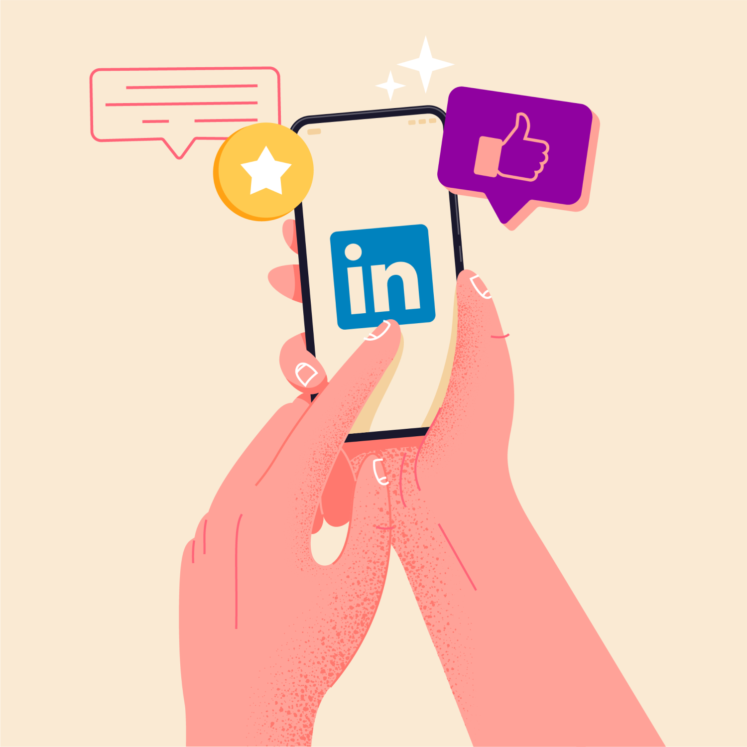An illustration of a hand on a screen swiping on LinkedIn