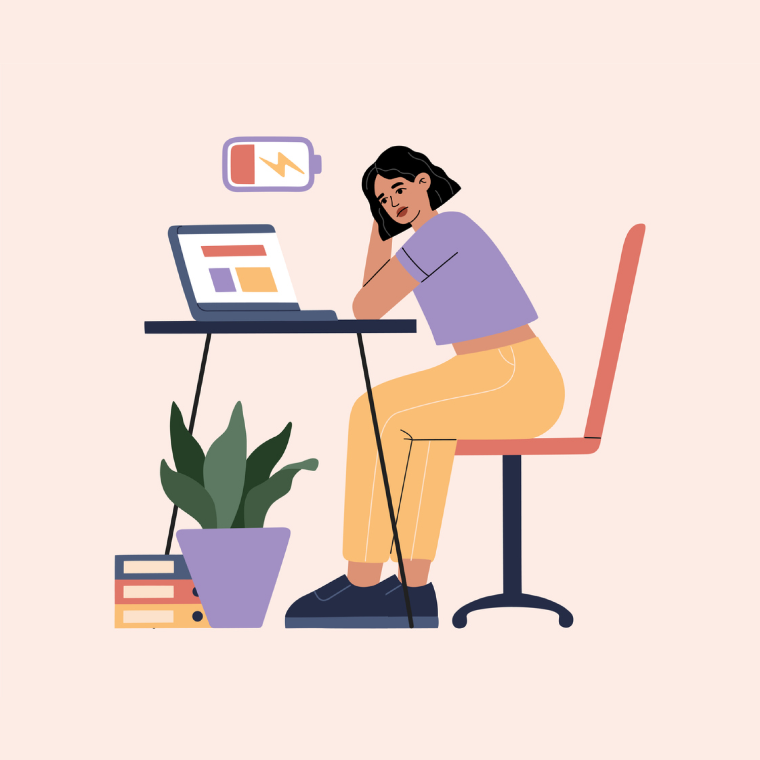 Illustration of woman dealing with burnout at work