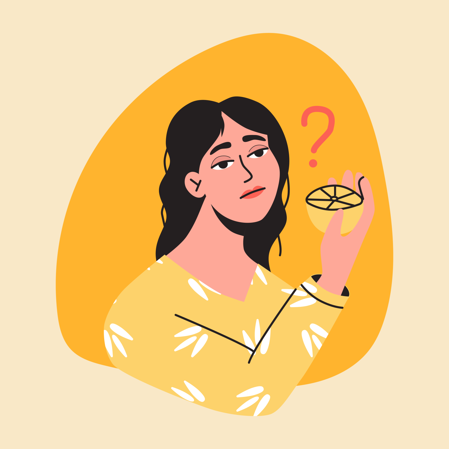 An illustration of a woman holding a lemon dealing with long covid