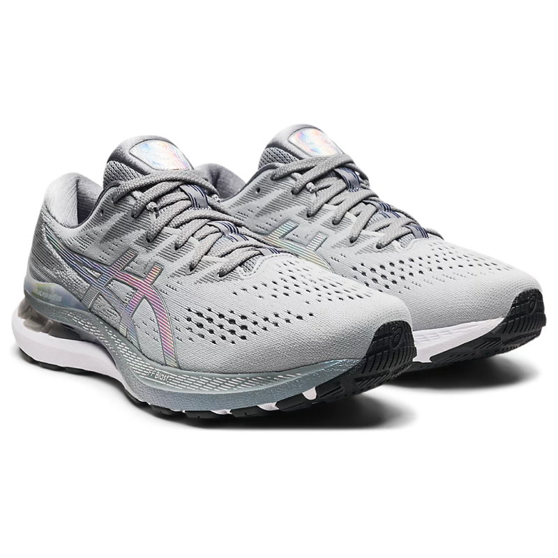 A picture of gray asics running shoes 