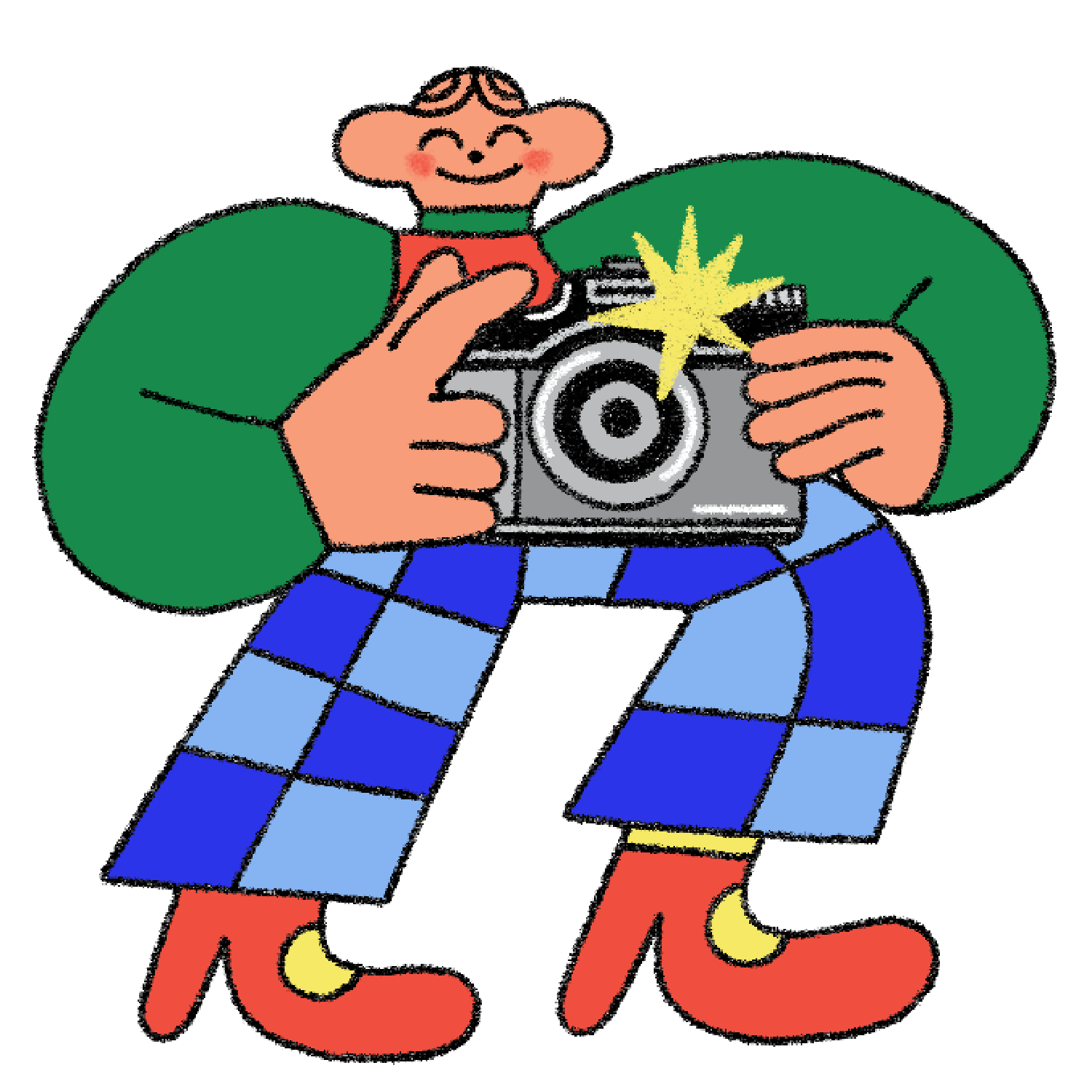 An illustration of a person taking a professional headshot of someone for work