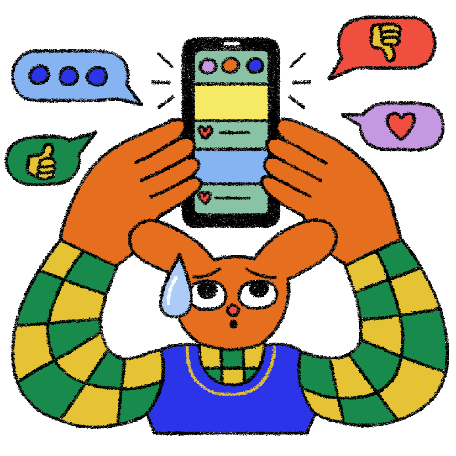 An illustration of an animal using an iPhone to schedule social media posts