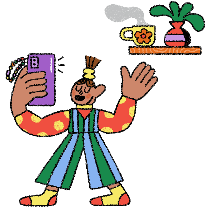 illustration of a woman holding an iphone on social media