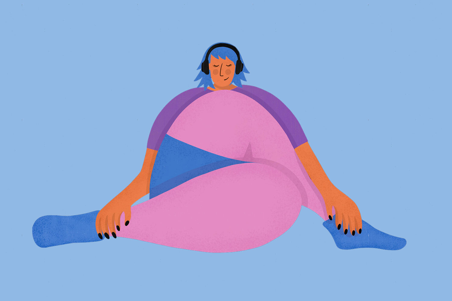 An illustration of a woman sitting cross legged in a colourful outfit