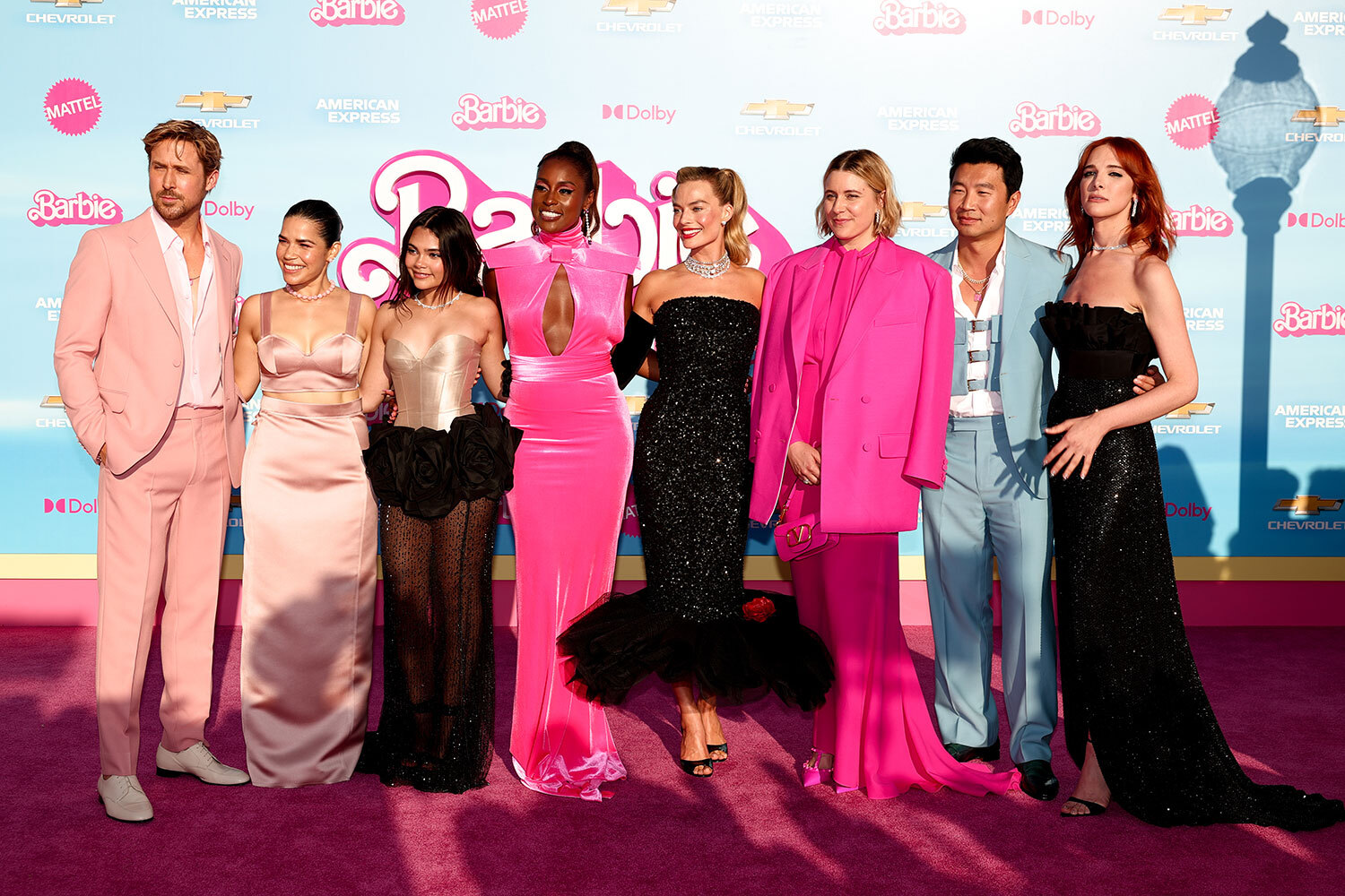 The cast of the Barbie movie at a premiere