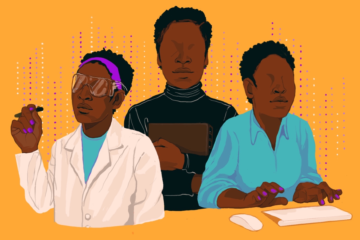 An illustration of three black women working