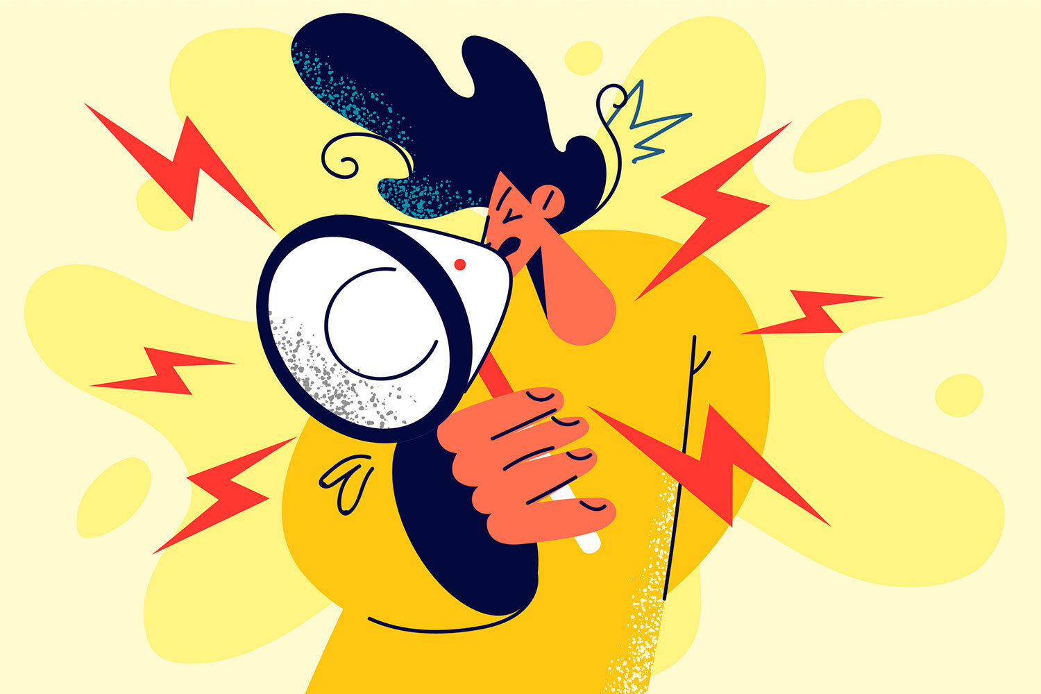 An illustration of a woman screaming into a megaphone