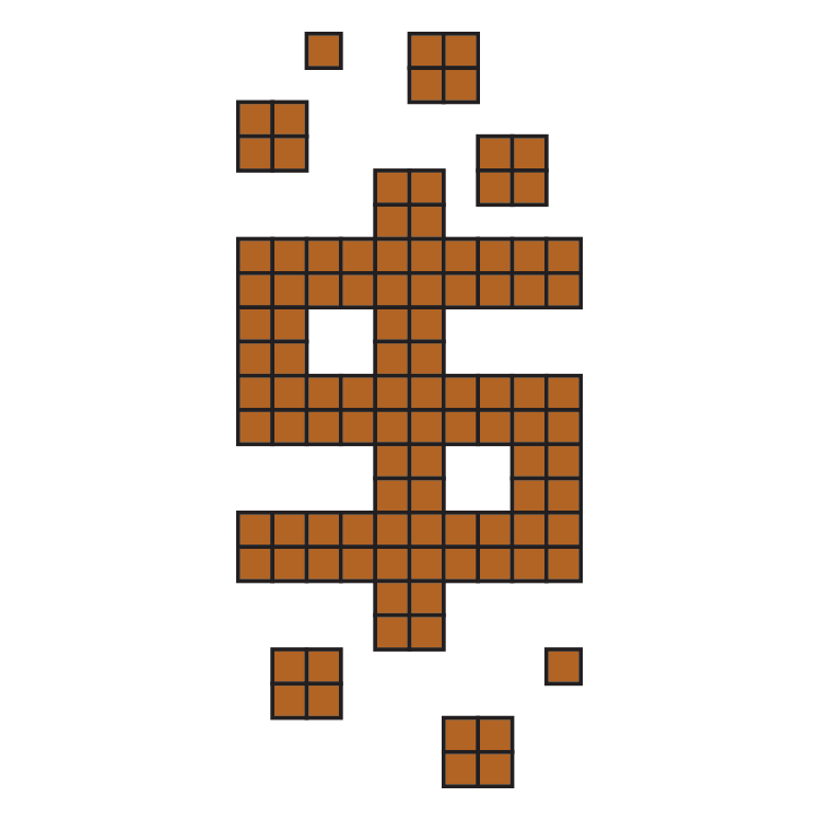 a drawing of a pixelated dollar sign made to look like its made of chocolate bars
