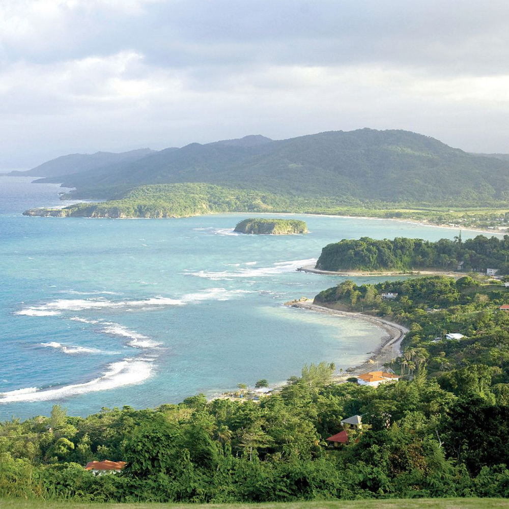 A hilltop view of the Jamaican coastline