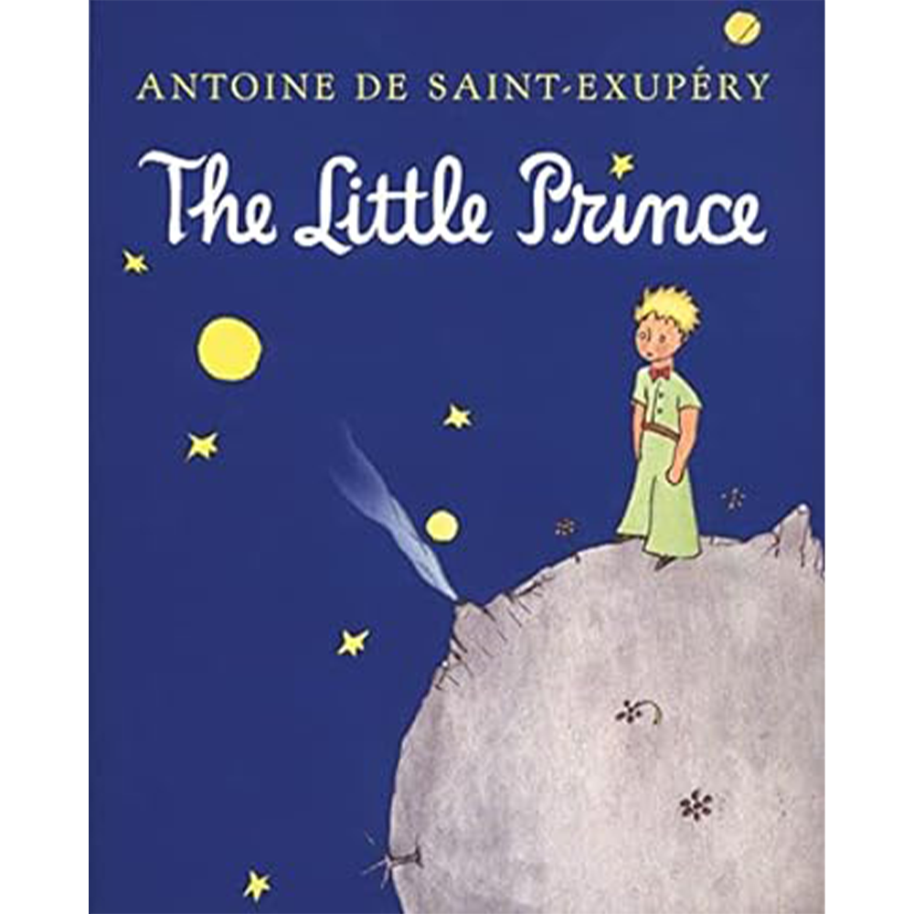 The cover for The Little Prince showing a little boy standing on a moon 
